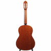 Full rear view of Yamaha classical guitar showing the wood back, neck, and rear of the slotted headstock. card