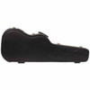 Closed black Fender molded guitar case with embossed logo, carrying handle, and metal latches. card