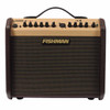Front view of Fishman Loudbox Mini acoustic amplifier with brown cabinet, tan control panel, and black grille. card
