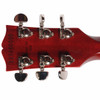 Rear headstock showing red finish, six Grover tuners, and stamped serial number. card