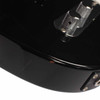 Close-up of scratches and chipped black finish along lower body edge near output jack. card