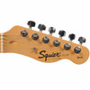 Squier Affinity Telecaster headstock with black logo, maple finish, and six chrome tuning machines. card