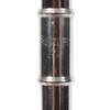 Close-up of Selmer USA engraving on flute body with visible surface scratches. card