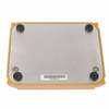 Bottom view of Warm Audio Centavo pedal showing metal baseplate, four rubber feet, and serial number label. card