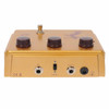 Rear panel of Warm Audio Centavo showing input and output jacks, MOD switch, and 9V DC power connection. card