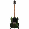 Full front view of Epiphone SG Classic Worn P-90s electric guitar in Worn Inverness Green. card