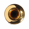 Front-facing view inside the trumpet bell showing gold lacquer finish and light surface marks. card