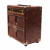 Right angled view of Dean DA30-4 amplifier showing textured brown covering, front grille, and cabinet hardware. card