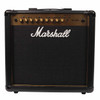 Front view of Marshall MG50FX guitar amplifier with black grille, gold control panel, and white Marshall logo. card