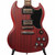 Close-up front view of the 2010 Epiphone SG G-400 Worn Cherry electric guitar showing the dual humbuckers, controls, and bridge.