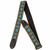 Black woven guitar strap with blue and orange/gold floral embroidered pattern, adjustable length, and black leather ends. Black woven guitar strap with blue and orange/gold floral embroidered pattern, adjustable length, and black leather ends.