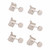 Set of six nickel guitar tuning machines with vintage-style oval buttons for electric or acoustic guitar headstock replacement.