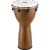 Angled front view of a Meinl woodgrain-finish djembe featuring a synthetic drumhead and black tuning hardware.