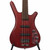 Front body close-up showing the burgundy red satin finish, dual MEC pickups, chrome bridge and tailpiece, and four control knobs. Front body close-up showing the burgundy red satin finish, dual MEC pickups, chrome bridge and tailpiece, and four control knobs.