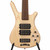 Front body close-up showing the natural wood finish, dual black MEC pickups, chrome bridge and tailpiece, and four control knobs.