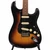 Close-up front view of the Fender Deluxe Stratocaster body showing the 2-Color Sunburst finish, black pickguard, three cream single-coil pickups, and chrome bridge. Close-up front view of the Fender Deluxe Stratocaster body showing the 2-Color Sunburst finish, black pickguard, three cream single-coil pickups, and chrome bridge.