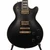 Close-up front view of black Eastman SB57N-BK electric guitar body with gold hardware, dual humbuckers, and four black control knobs. Close-up front view of black Eastman SB57N-BK electric guitar body with gold hardware, dual humbuckers, and four black control knobs.