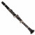 Full view of black Buffet E11 clarinet with silver-colored keys and flared bell. Full view of black Buffet E11 clarinet with silver-colored keys and flared bell.
