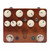 Front view of JHS Sweet Tea V3 overdrive and distortion pedal with brown enclosure, nine cream control knobs, two footswitches, and red and green LEDs.