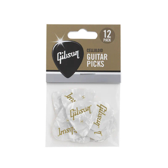 Gibson Pearloid White Picks, 12 Pack, Heavy