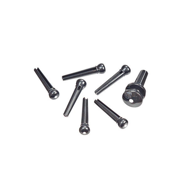  D'Addario Injected Molded Bridge Pins with End Pin Set, Ebony with Ivory Dot card