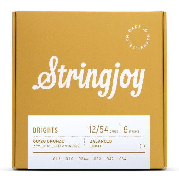 Stringjoy Brights | Light Gauge (12-54) 80/20 Bronze Acoustic Guitar Strings