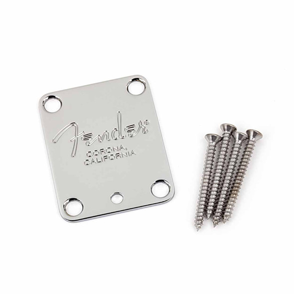 Fender 4-Bolt American Series Guitar Neck Plate with "Fender® Corona" Stamp (Chrome)