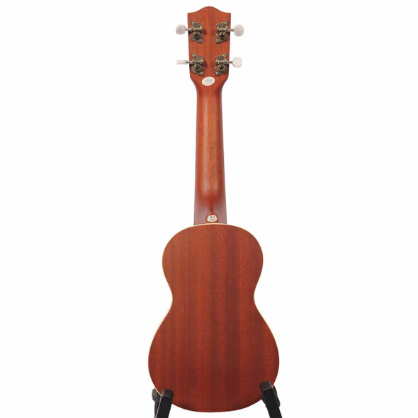 Full rear view of the Stagg US60-S soprano ukulele showing the back, neck, and headstock.