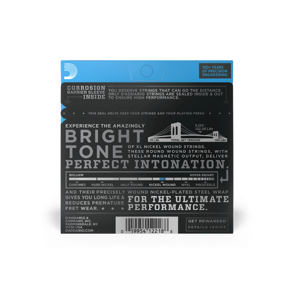 D'Addario EJ20 Nickel Wound Electric Guitar Strings, Jazz Extra Light, 10-49 Back