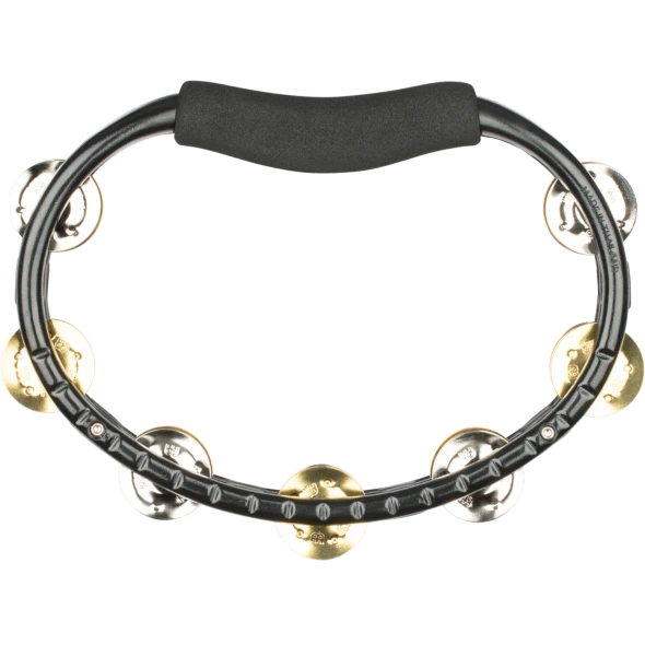 Hand Held ABS Tambourine, Black, Mixed nickel plated steel / solid brass jingles Top view