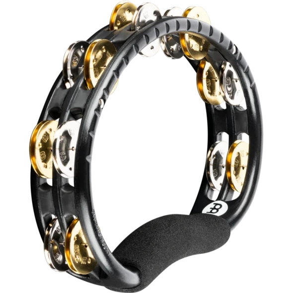 Hand Held ABS Tambourine, Black, Mixed nickel plated steel / solid brass jingles Full view
