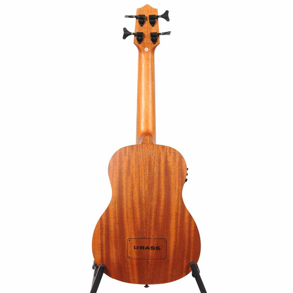Full rear view of the Kala Bakithi Kumalo Signature Acoustic-Electric U-Bass showing the mahogany back, neck, and electronics compartment.