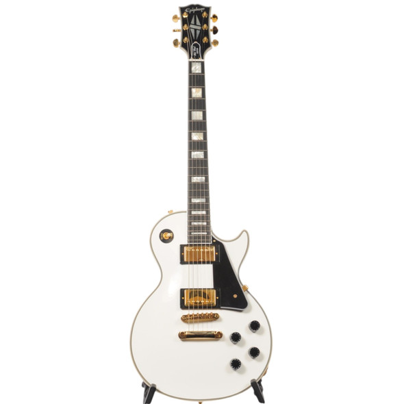 Front of Epiphone Les Paul Custom Alpine White Electric Guitar with Case Used