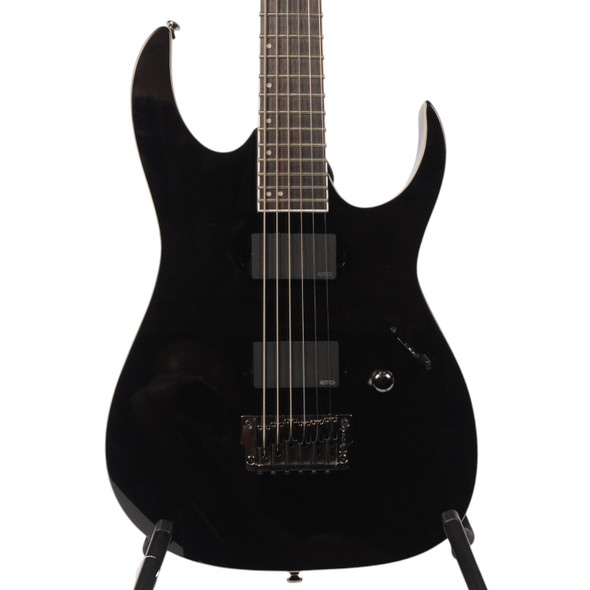 Front closeup of Ibanez RGIB2 Iron Label Baritone Electric Guitar Black Used