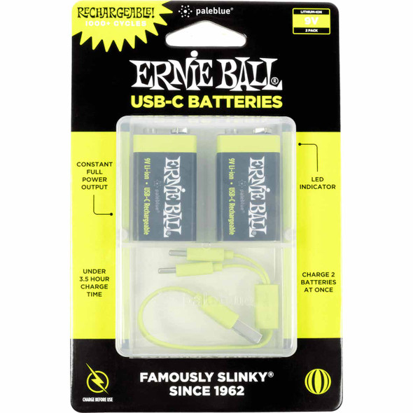 Ernie Ball USB-C Rechargeable 9V Battery by Paleblue - 2-Pack