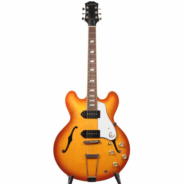 Full-length front view of used 2023 Epiphone USA Casino electric guitar in Royal Tan Gloss on a floor stand. card