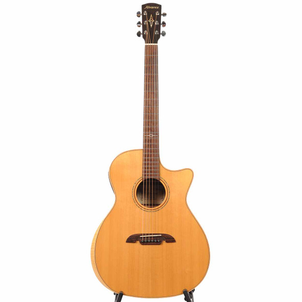 Full front view of Alvarez AG70WCEAR acoustic-electric guitar with natural finish, cutaway body, and dark fingerboard. card