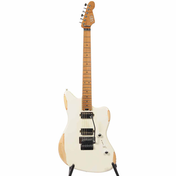 SBS Steve Brown Sound VS200 Relic Floyd Rose Electric Guitar with Case - White card