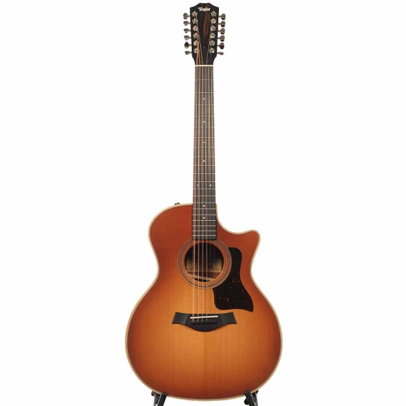 Full front view of Taylor 354ce Studio 12-string guitar with Honeyburst finish, cutaway body, and 12-string headstock. card