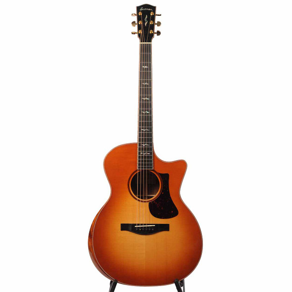 Full front view of Eastman AC522CE-GB acoustic/electric guitar with Goldburst finish and single cutaway. card