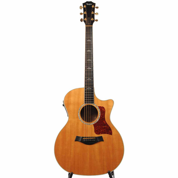 Full front view of 2002 Taylor 614ce acoustic-electric guitar with natural finish and gold tuners. card