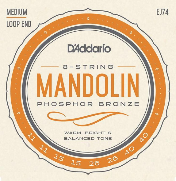 D'Addario EJ74 Mandolin Strings, Phosphor Bronze, Medium, 11-40