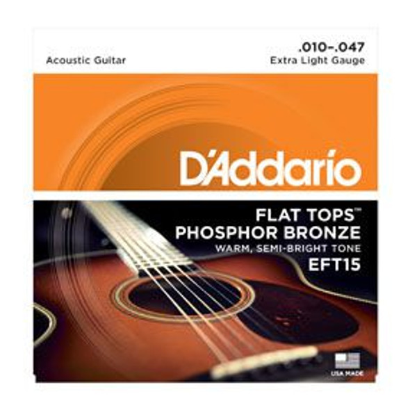 D'Addario EFT15 Flat Tops Phosphor Bronze Acoustic Guitar Strings, Extra Light, 10-47