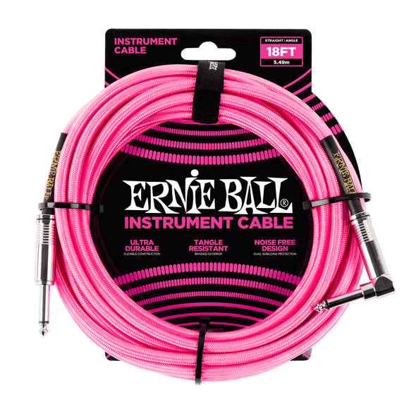 Ernie Ball 18' Braided Straight / Angle Instrument Cable - Neon Pink