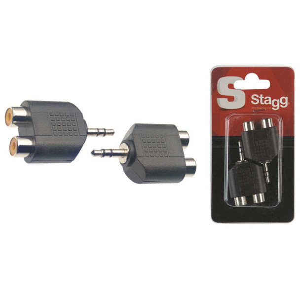 Stagg Dual RCA Female to 1/8" Male Stereo Adapter