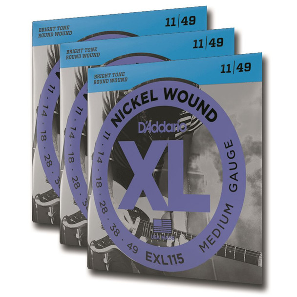 D'Addario EXL115 3D Nickel Wound Electric Guitar Strings 3 Sets Mediumblues-jazz-rock-11-49-3-s