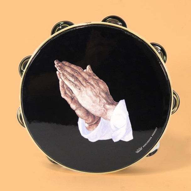 Remo TA9108-14 Tambourine, 8 Diameter, 8 Pairs Jingles x 1 Row, 'Praying Hand' Graphic Remo TA9108-14 Tambourine, 8 Diameter, 8 Pairs Jingles x 1 Row, 'Praying Hand' Graphic
