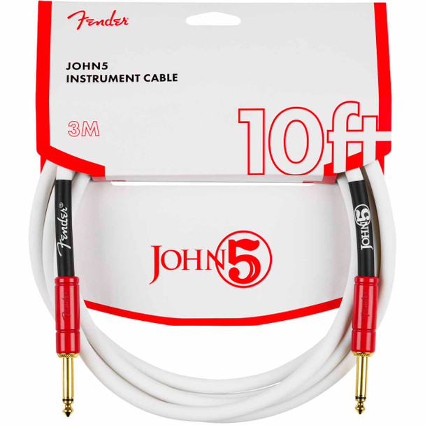 Fender John 5 Instrument Cable, 10' - White and Red