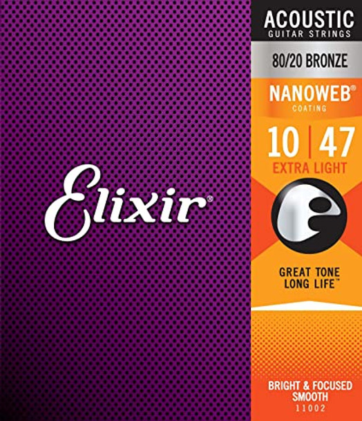 Elixir Acoustic 80/20 Bronze NANOWEB Coating Extra Light .010-.047