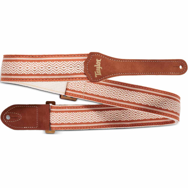 Taylor Academy Strap, White/Brown Jacquard Cotton, 2"